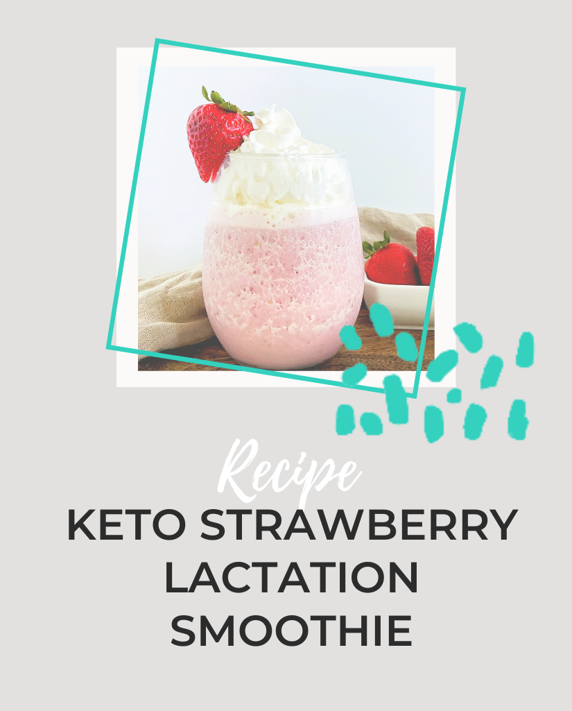 Keto Strawberry Lactation Smoothie in glass with strawberries and whipped cream