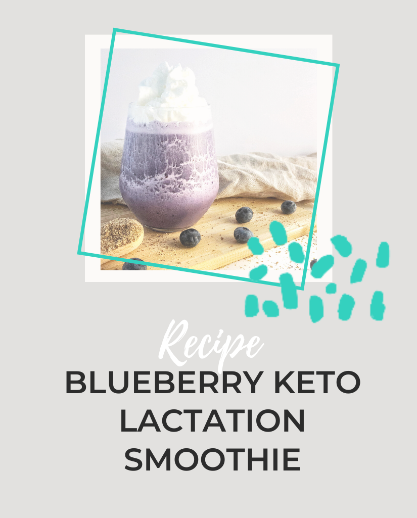 Blueberry Keto Lactation Smoothie in glass with whipped cream